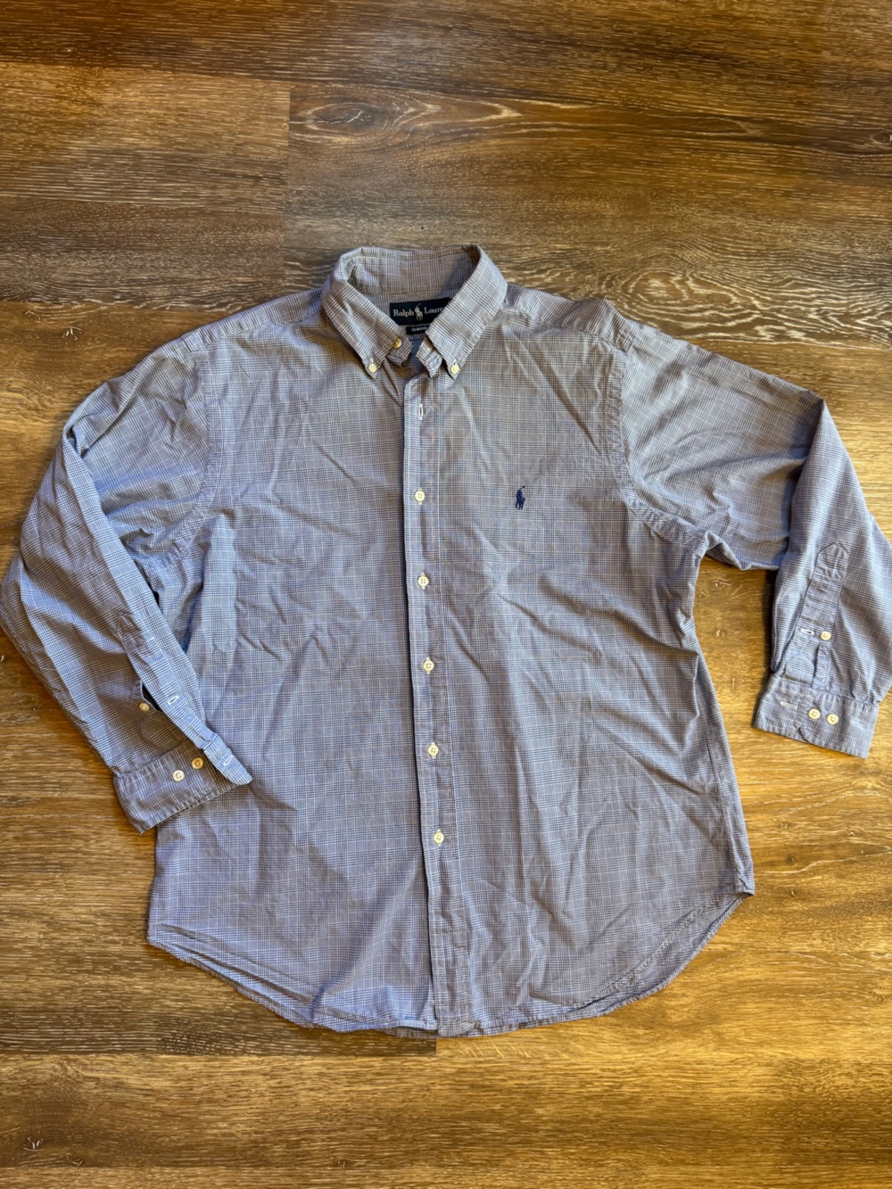 Ralph Lauren Light Blue Button-Down Plaid Shirt Sz 16 1/2 , 32/33, 100% cotton